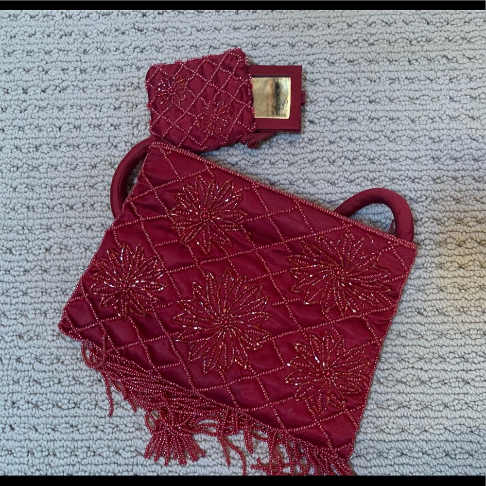 Burgundy Beaded Vintage Handbag
